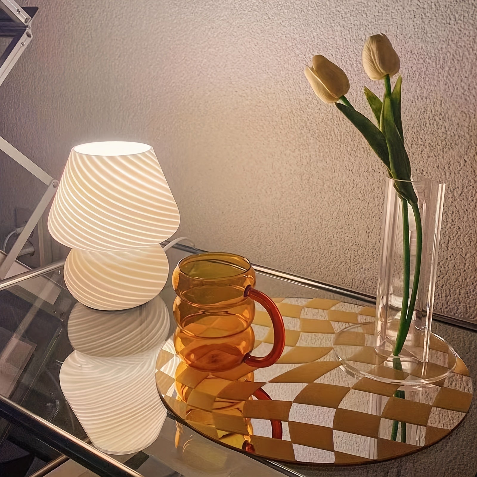 USB Adjustable Table Lamp - Murano-Inspired Glass Mushroom Design