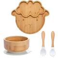 Children's Tableware Set Bamboo Suction Base 4-Piece