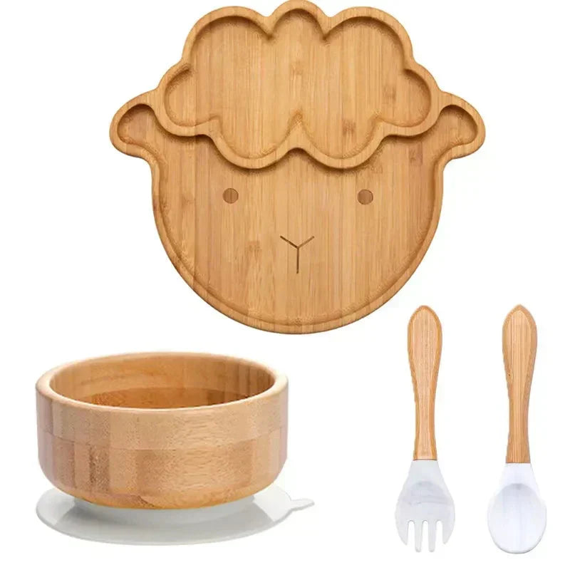 Children's Tableware Set Bamboo Suction Base 4-Piece