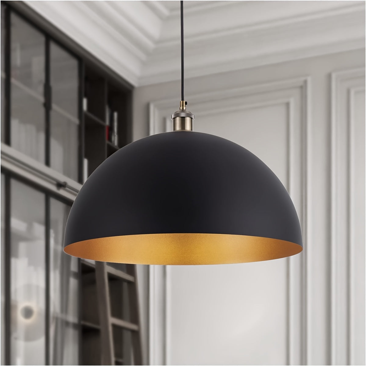 Industrial Dome Pendant Light in Black and Gold Iron Finish