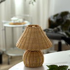 Boho Accent Lamp with USB Power - Woven Bamboo Desk Light