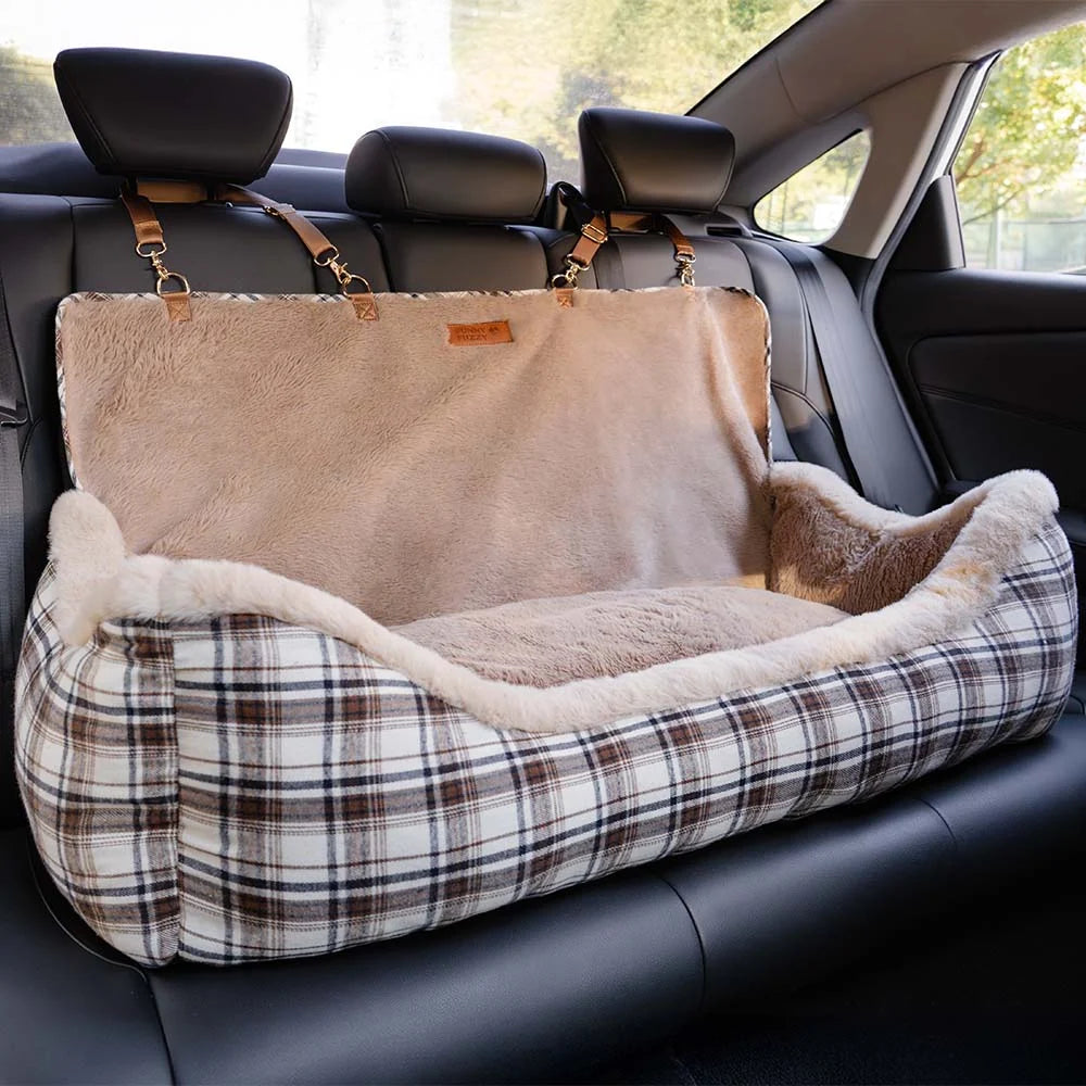 Dog Car Seat Plush Non-Slip Base & Adjustable Straps