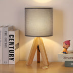 Wooden Tripod Table Lamp with Fabric Shade – Nordic Style