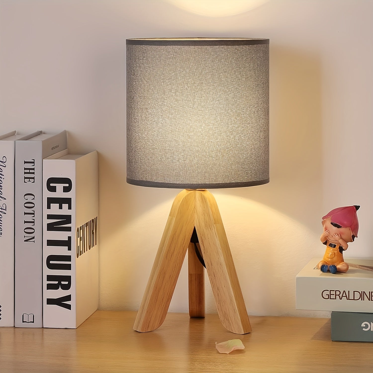 Wooden Tripod Table Lamp with Fabric Shade – Nordic Style