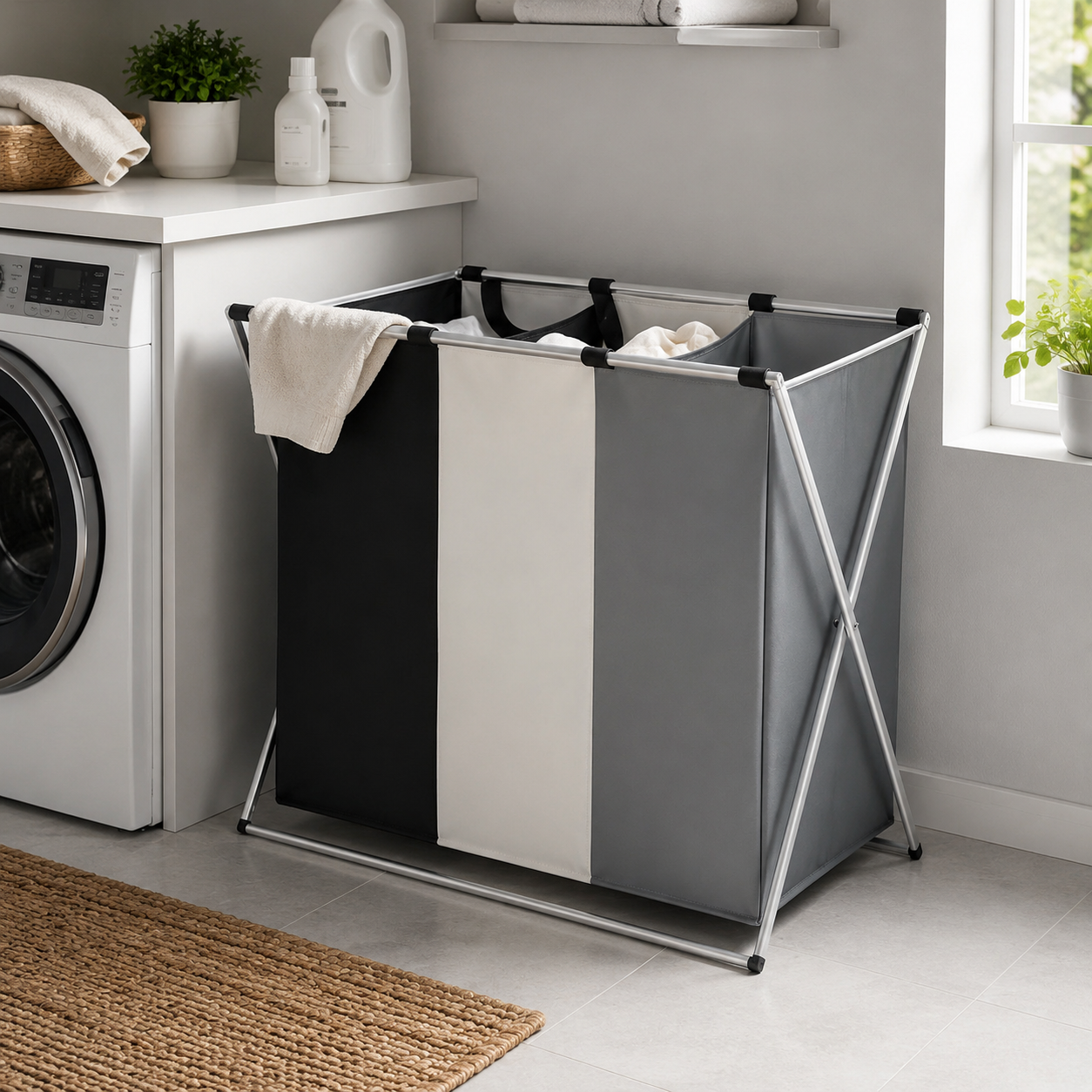 Foldable Aluminum Frame Laundry Sorter (3 Removable Bags)