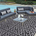 Modern Patio Mat - Reversible Outdoor Rug in Black and Grey