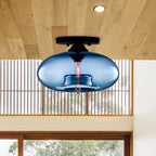 Amber Glass Flush Mount Fixture - Art Deco Style Globe Ceiling Light
