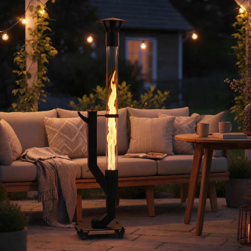 Space-Saving Visible Vertical Flame Outdoor Pellet Heater