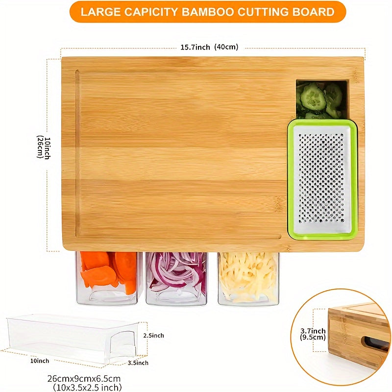 Multifunctional Kitchen Prep Station with Bamboo Cutting Board and Storage Trays