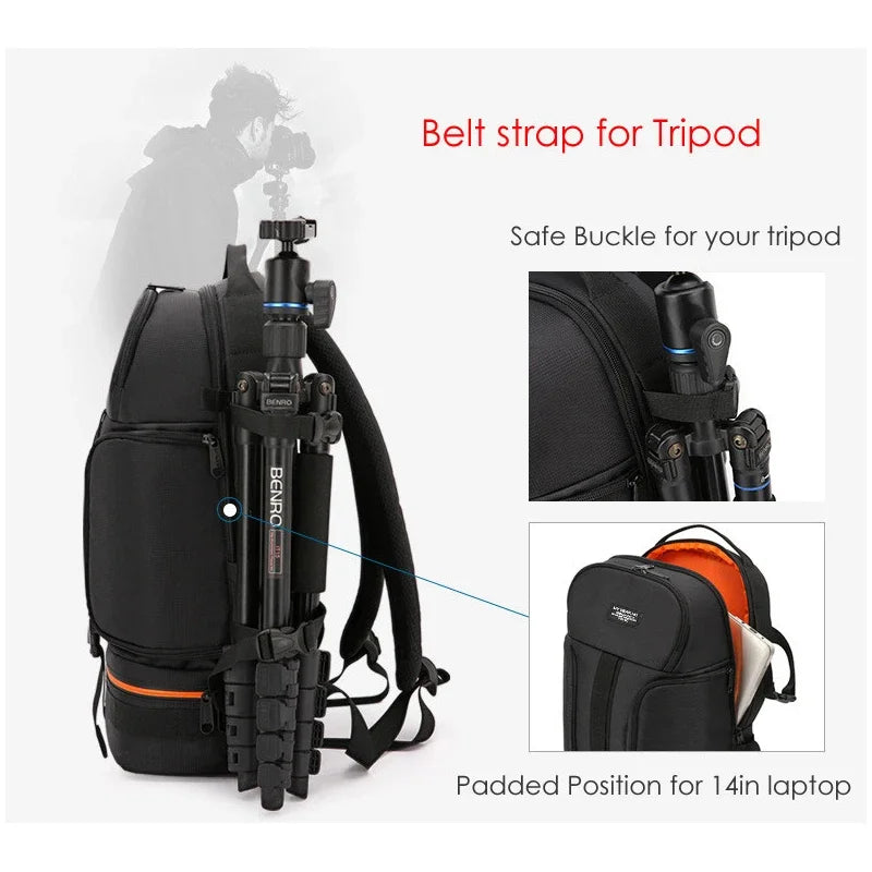DSLR Camera Backpack Waterproof Large Capacity Tripod Straps