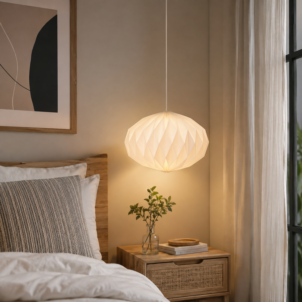 Matte White Acrylic Pleated Pendant Lamp