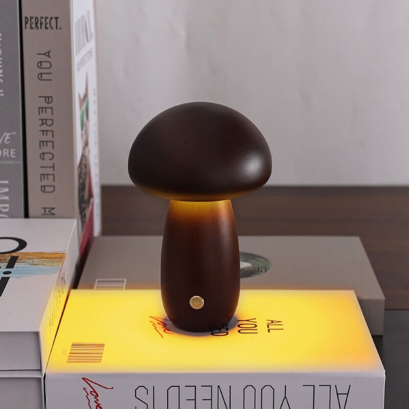 Rechargeable Night Light with Portobello Mushroom Design and Wooden Base