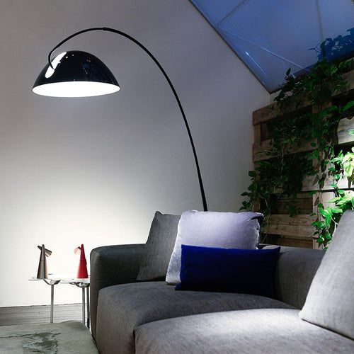 Arc Shaped Floor Lamp in Black Metal with Circular Base