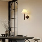 Retro Wall Lamp with Pleated Shade – Wooden Sconce for Bedroom