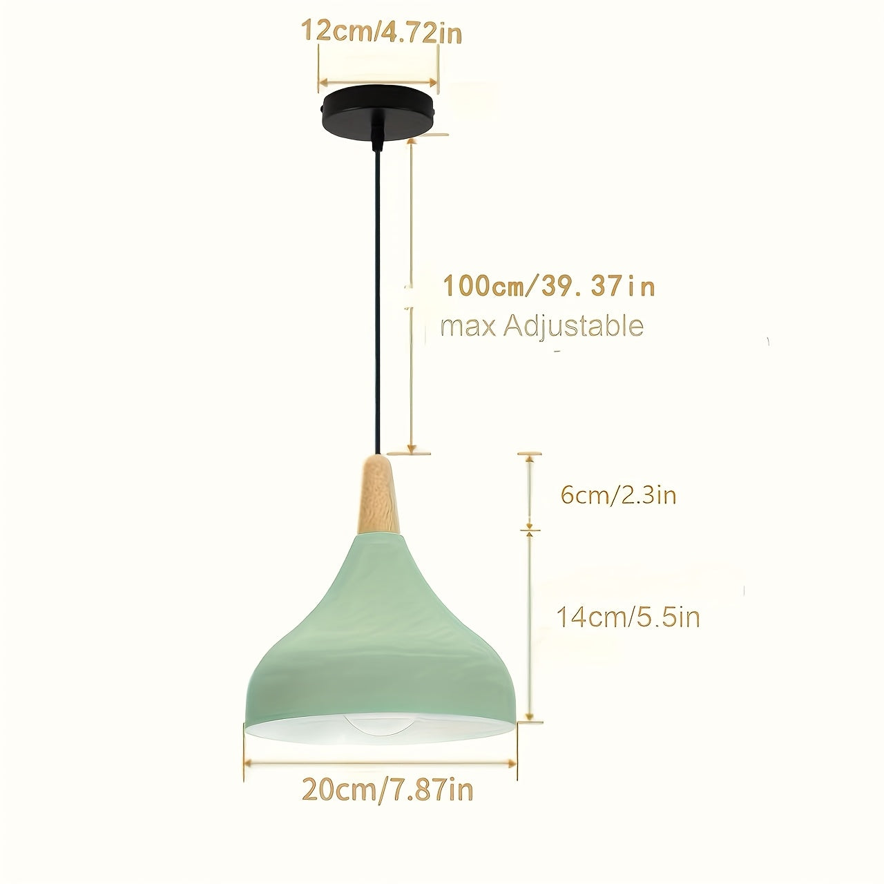 Teardrop Pendant Lighting Fixture – Metal and Wood Hanging Lamp