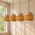 Travertine-Look Cylindrical Pendant Light (E27 Socket)