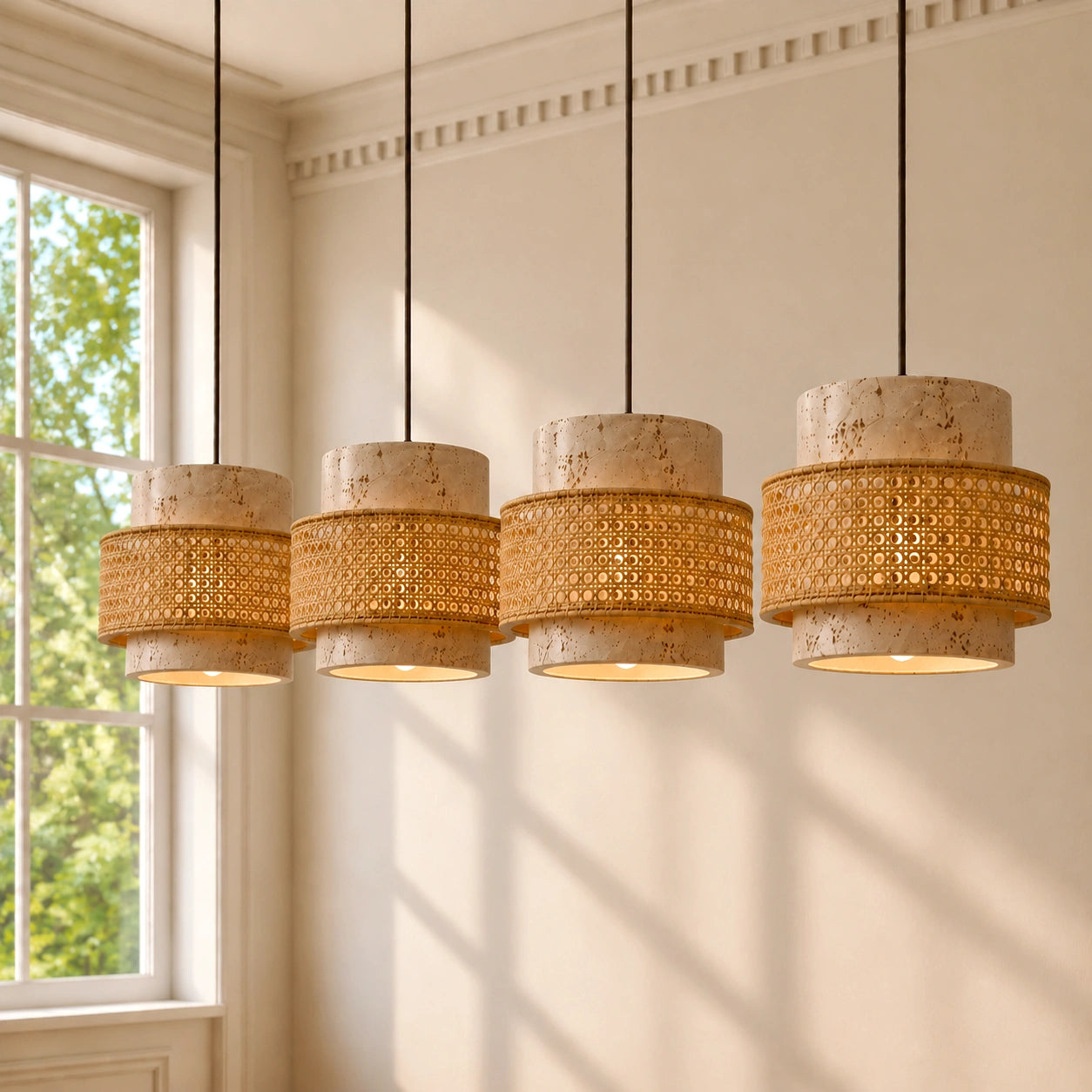 Travertine-Look Cylindrical Pendant Light (E27 Socket)