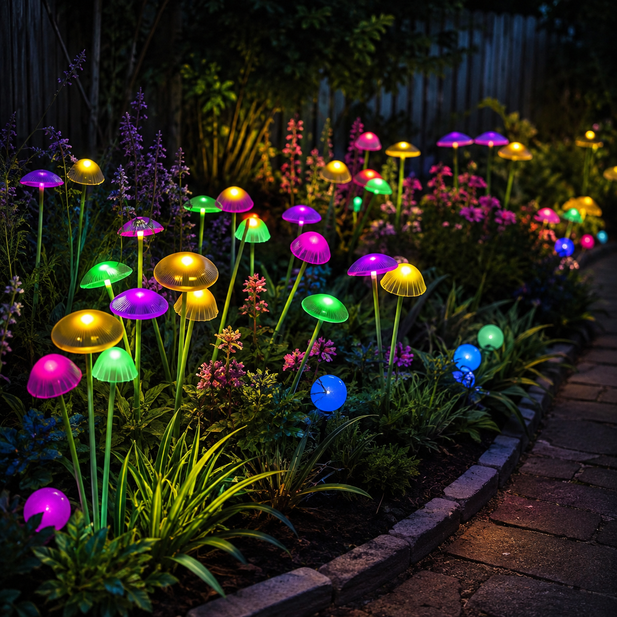 Solar-Powered Multicolored Mushroom Garden Light