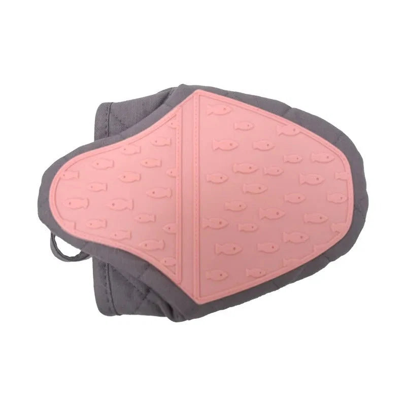 Oven Mitt Heat-Resistant Silicone & Non-Slip Fish Scale Cotton-Lined