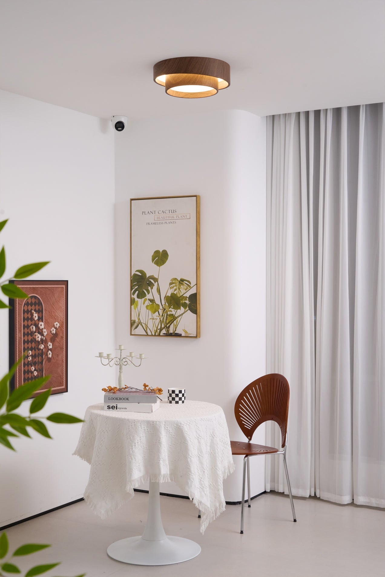 Walnut Finish Round Metal Ceiling Light (Triac Dimmable)