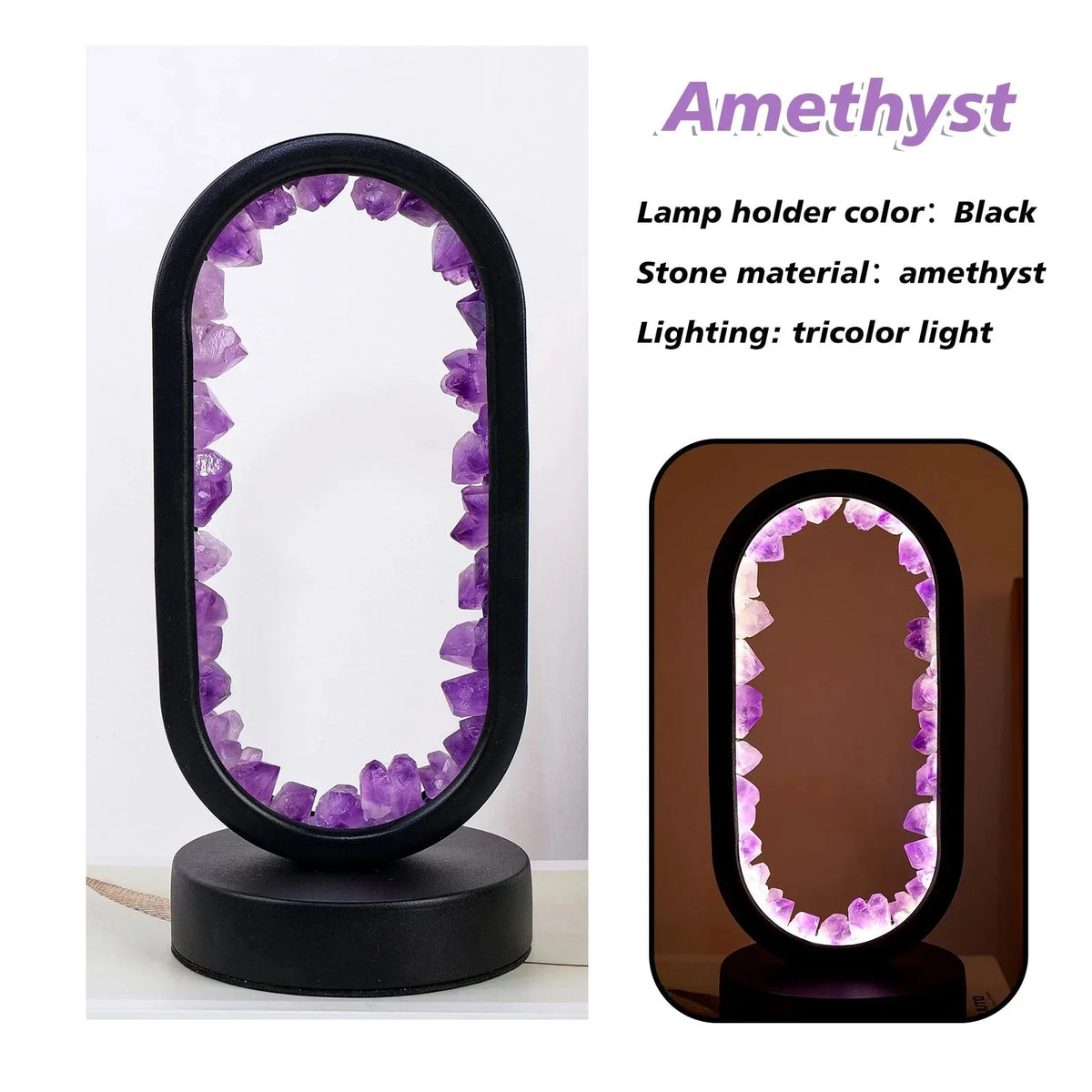 Crystal Lamp Handcrafted Natural Amethyst Ambient Light
