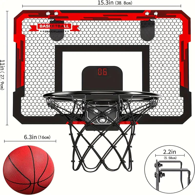 Mini Basketball Hoop Electronic Scoreboard Over-the-Door Includes 2 Balls