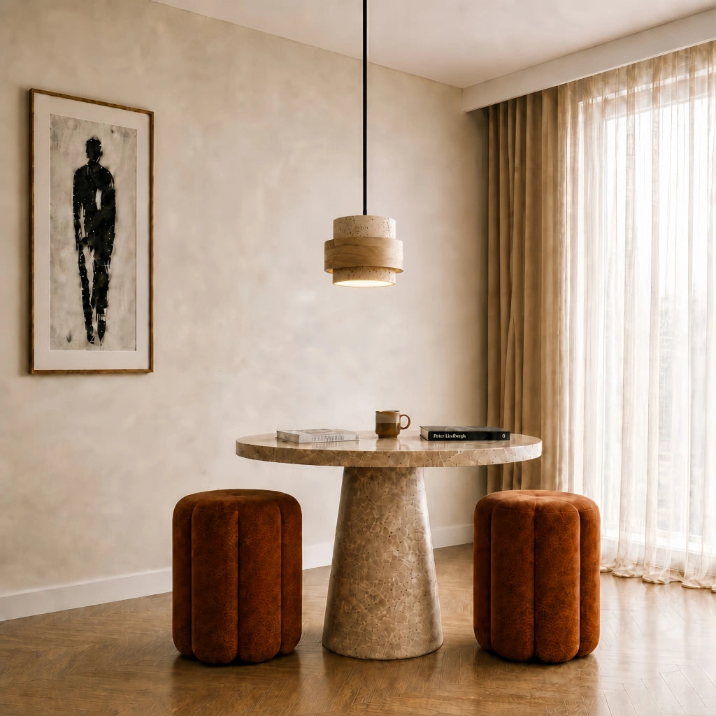 Travertine-Look Cylindrical Pendant Light (E27 Socket)