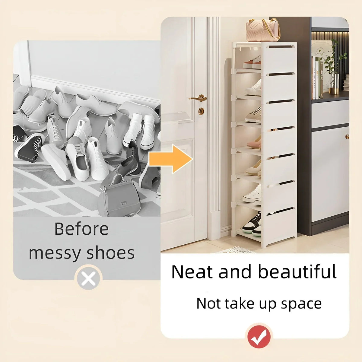 Shoe Rack Space-Saving Metal Frame & Fabric Shelves