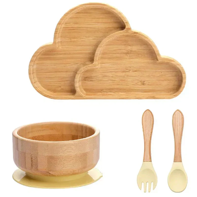 Children's Tableware Set Bamboo Suction Base 4-Piece