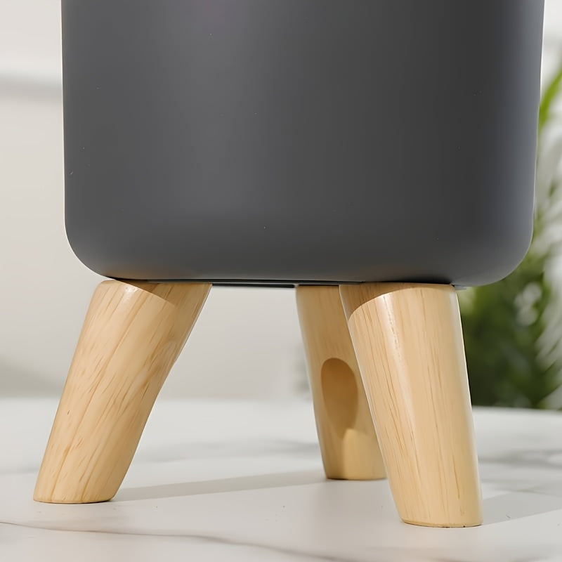 Decorative Plant Pot with Wooden Legs – Round Design for Indoor/Outdoor Use
