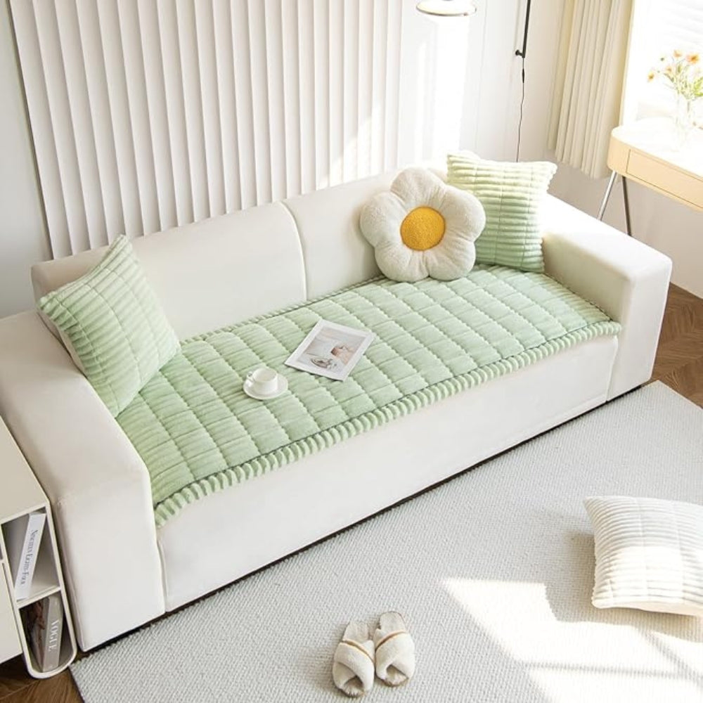 Non-Slip Plush Pleated-Edge Sofa Slipcover