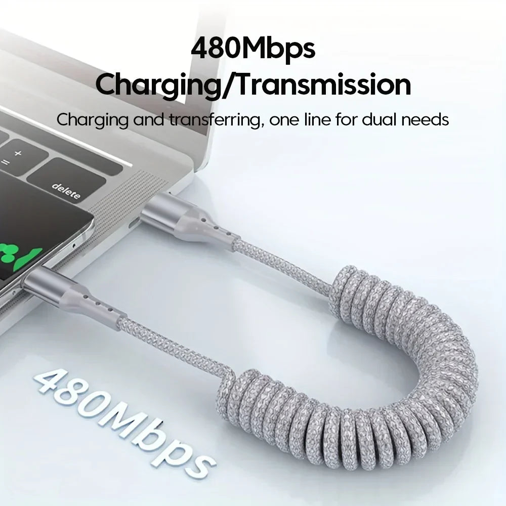 USB-C Charging Cable 100W PD Spring Coil 2-Pack