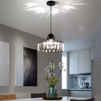 Elegant Hanging Light Fixture with Black Crystal Pendant