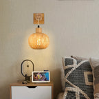 Handcrafted Wood and Rattan Wall Light | Rustic Sconce Fixture