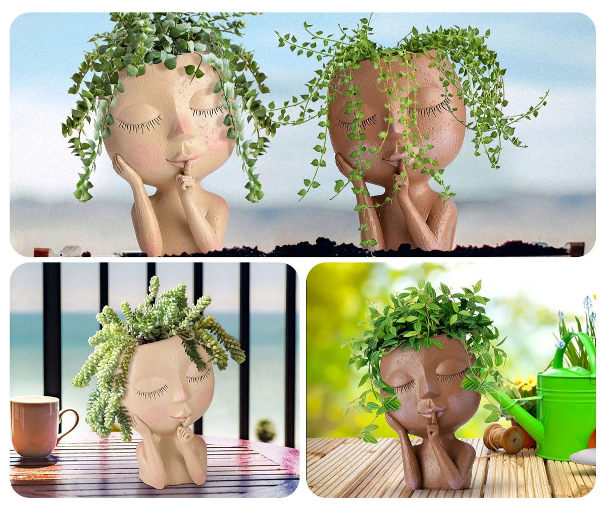 Plant Pot Goddess Face Resin With Drainage