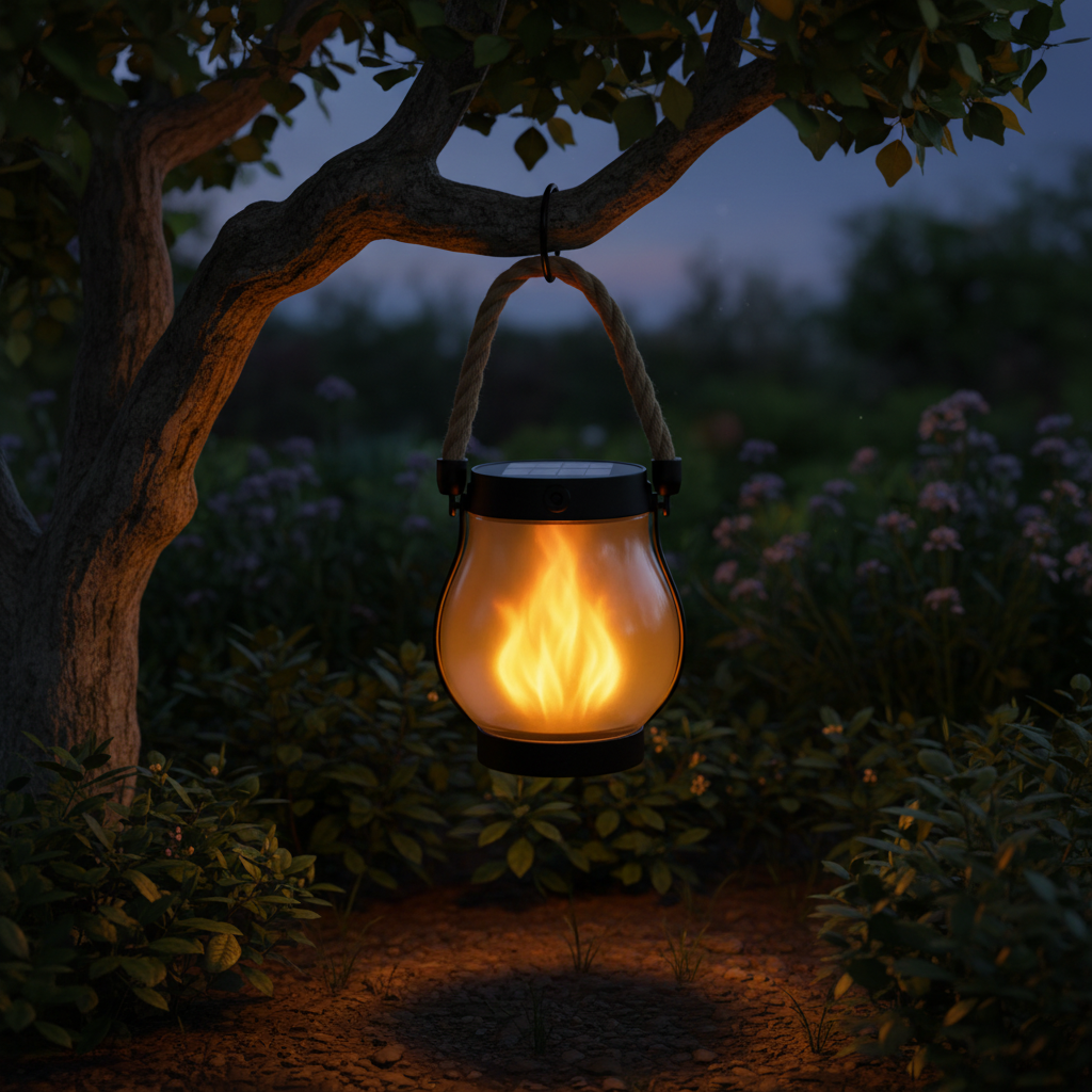 Outdoor Solar Hanging Lantern with Flame Effect for Garden Decoration