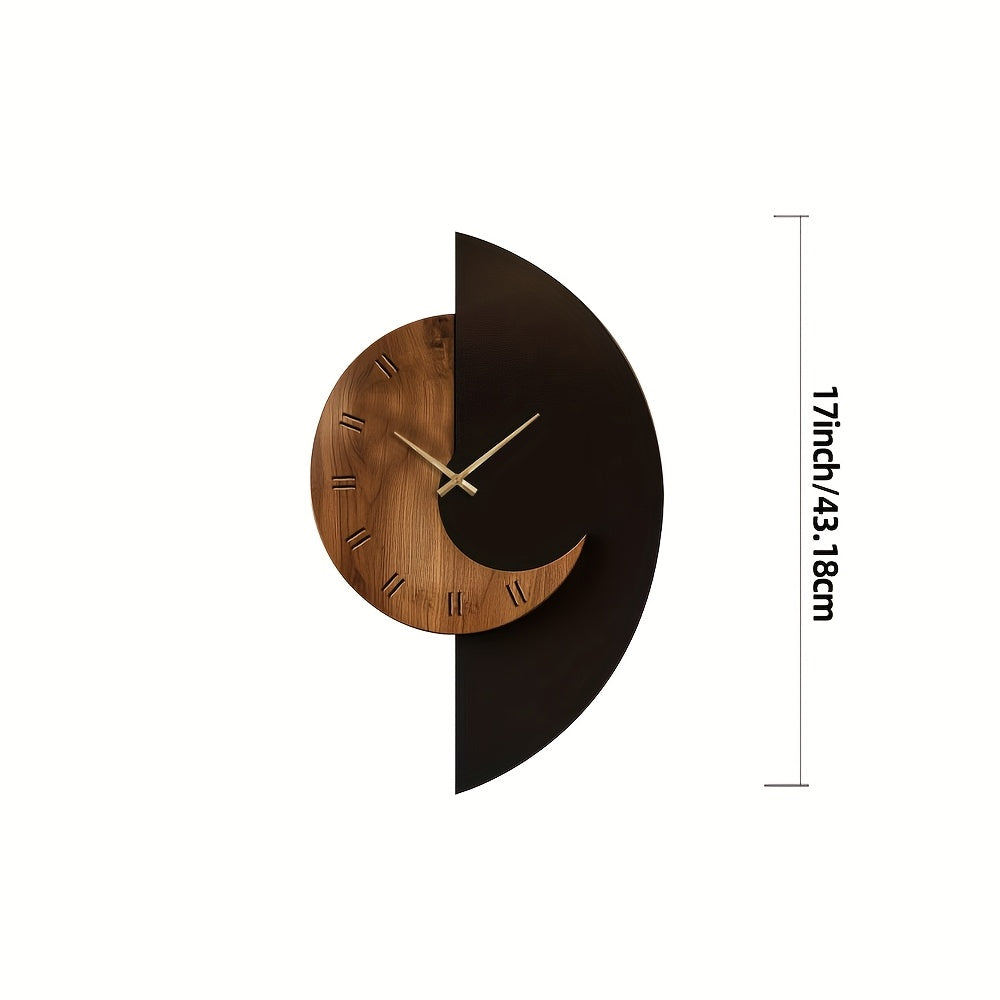 Battery-Operated Silent Wall Clock in Half-Moon Wooden Design