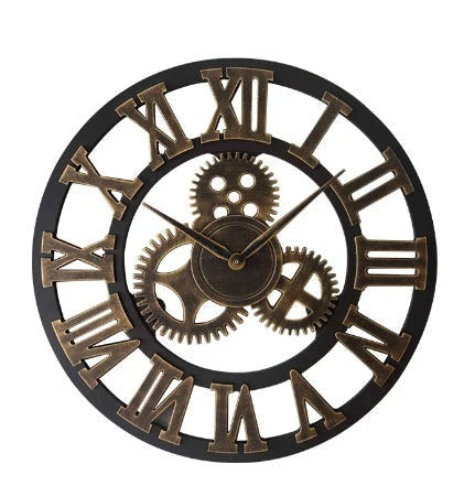 Wall Clock Solid Wood Retro Industrial 30cm