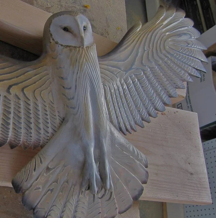 Wall Sculpture Handcrafted Wood Owl & Hooks