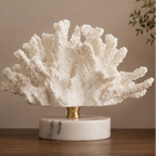 Ocean Harmony Coral Art with Marble Stand - Elegant Resin Decor