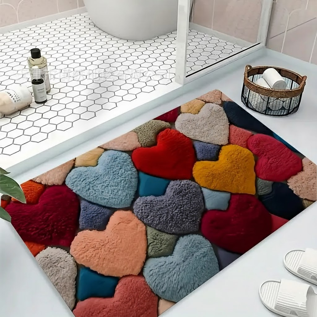 Non-Slip Polyester Entry Mat with Heart Design for Doorway