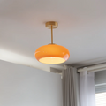 Rounded Shade Glass Ceiling Lamp with Metal Support Stem