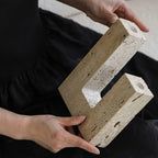Modern Sculptural Candle Holder in Dual Travertine Design