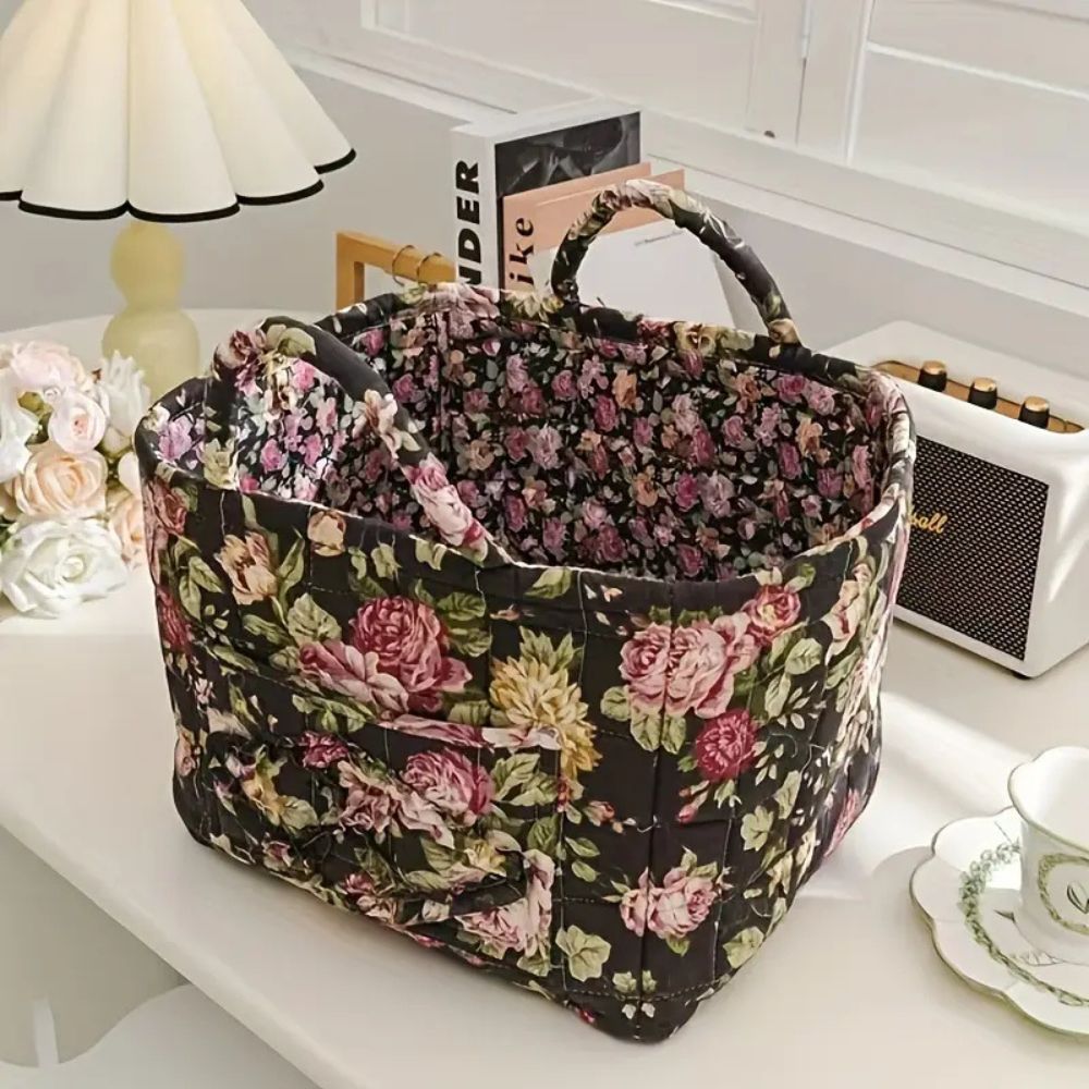 Retro Floral Pattern Storage Basket for Organizing