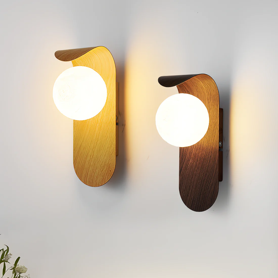 Scandinavian Minimalist Wall Lamp with LED – Wooden Design