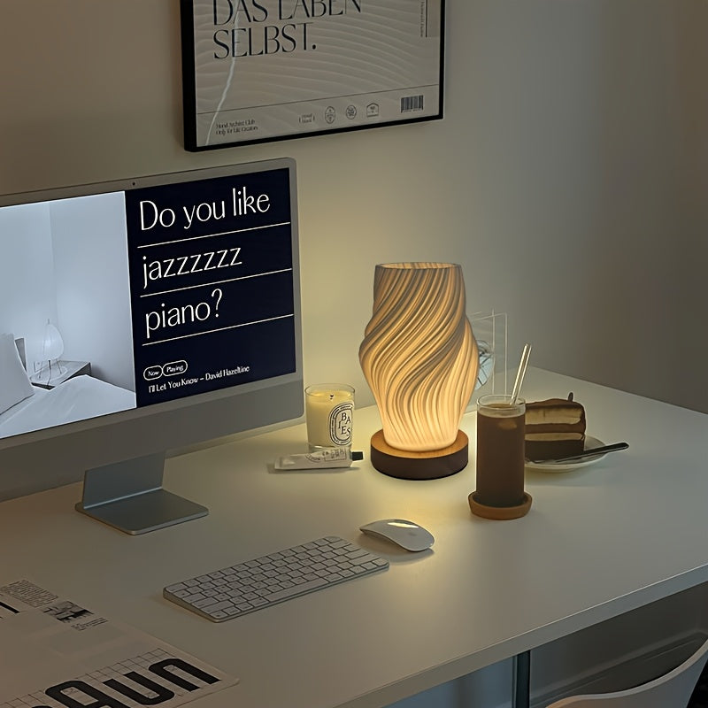 Minimalist Dimmable LED Table Lamp – Modern Swirl Design for Bedside & Desk