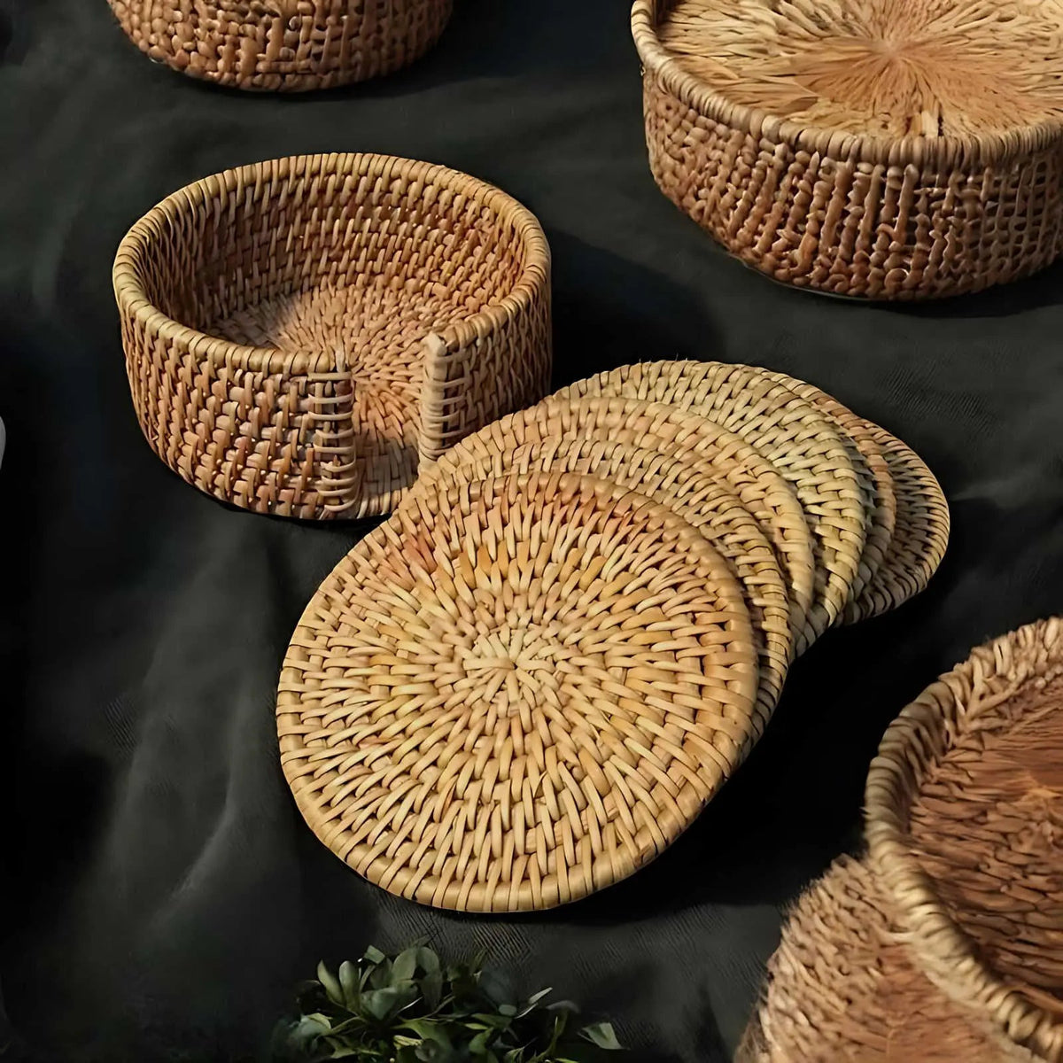 Eco-Friendly Bamboo Drink Coasters Set with Storage
