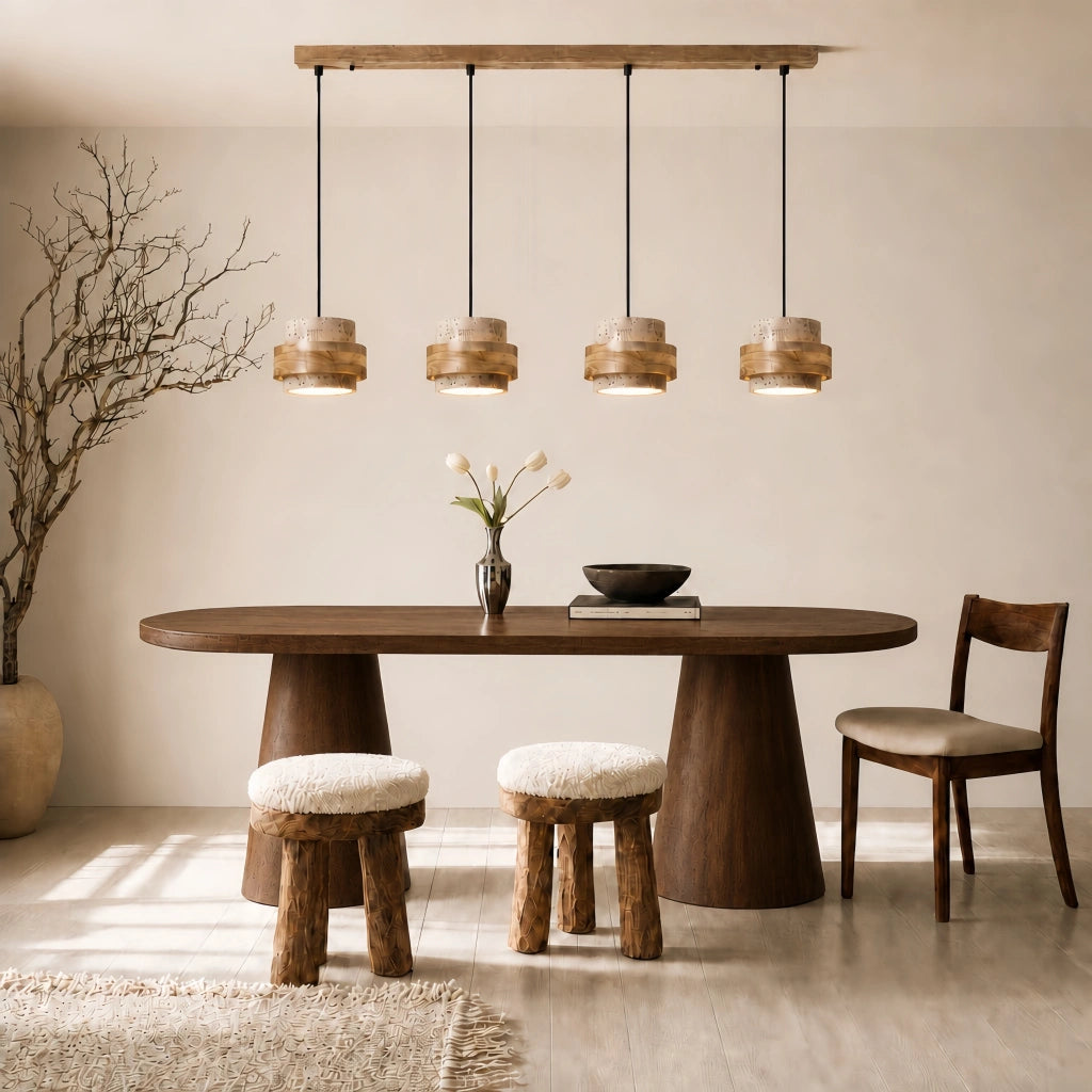 Travertine-Look Cylindrical Pendant Light (E27 Socket)