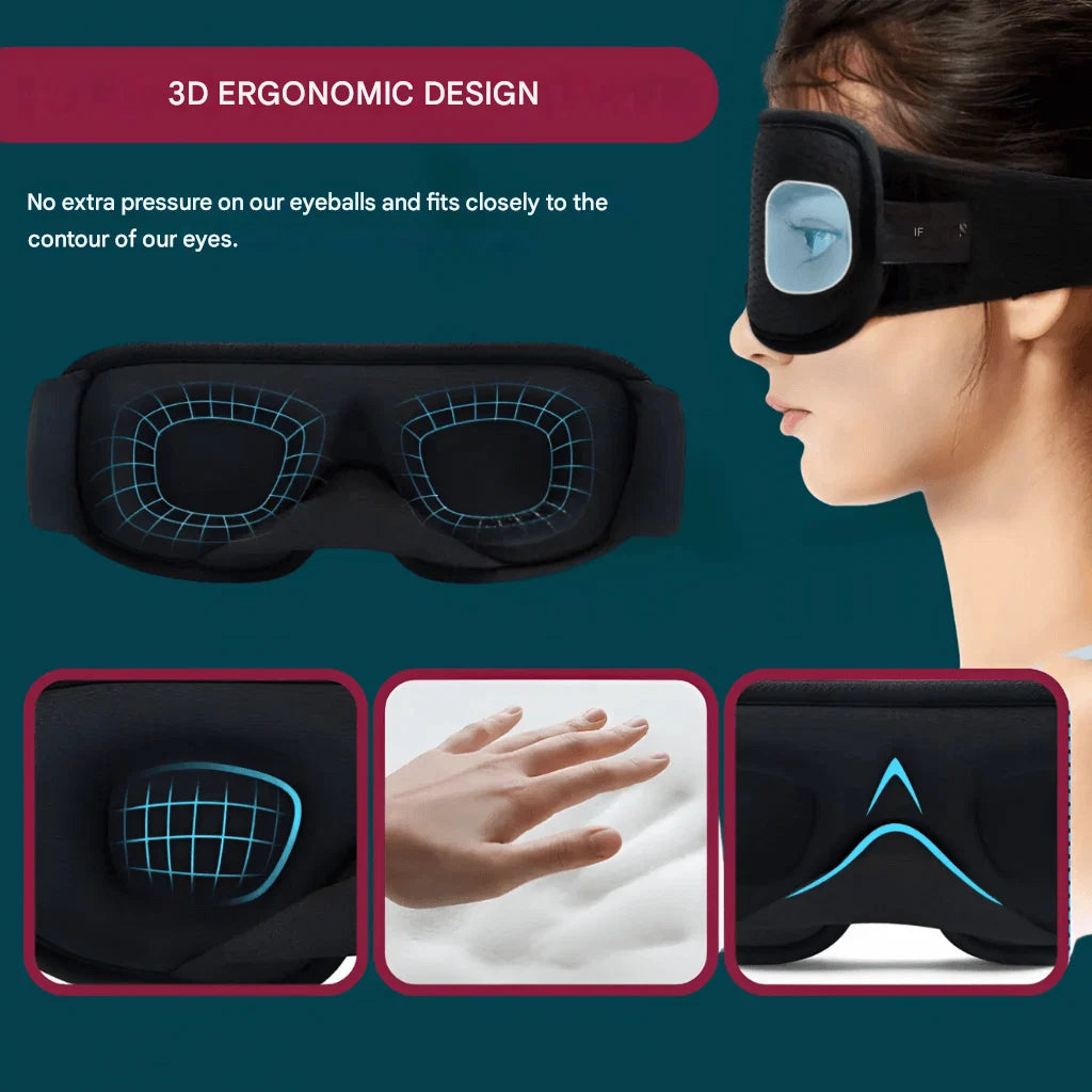 Sleep Mask 3D Contoured Light-Blocking Adjustable Strap