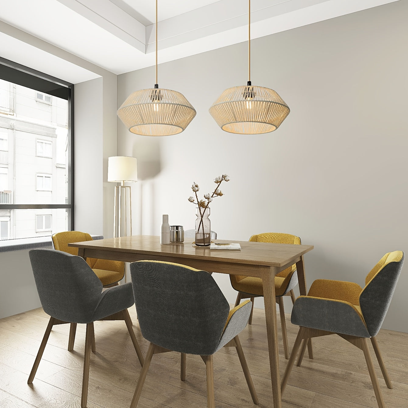 Modern Natural Design Pendant Light Shade in Handwoven Paper Rope